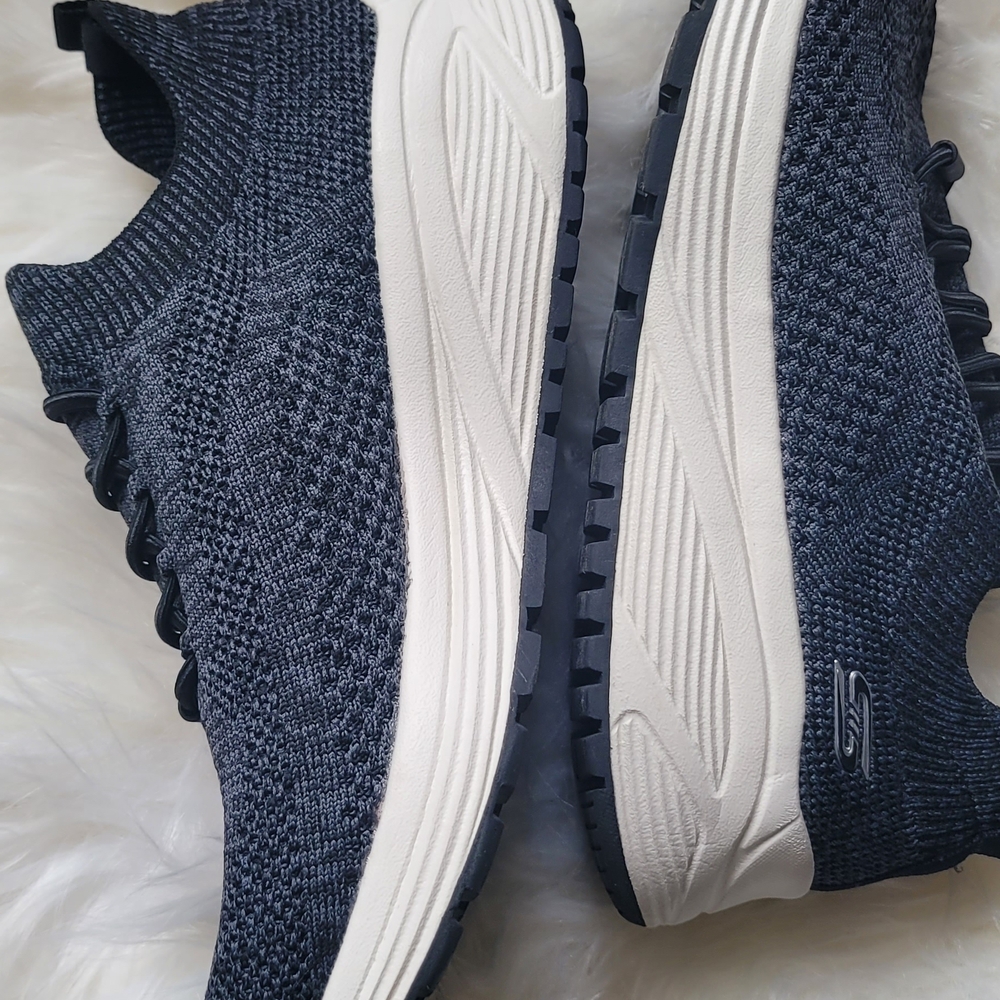 SKECHERS Women's' Black/Bluish Gray Knit Slip On Memory Foam Sneakers